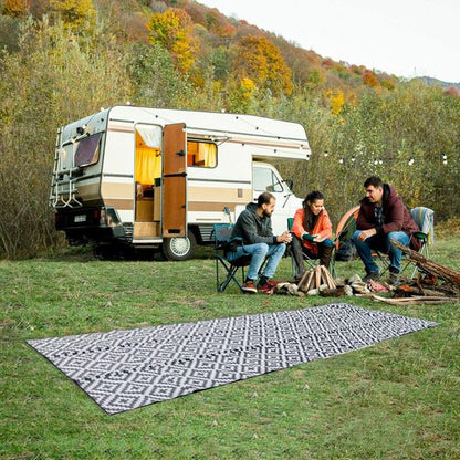 Large Diamond Black & Grey Outdoor Rug – Reversible Camping & Caravan Mat