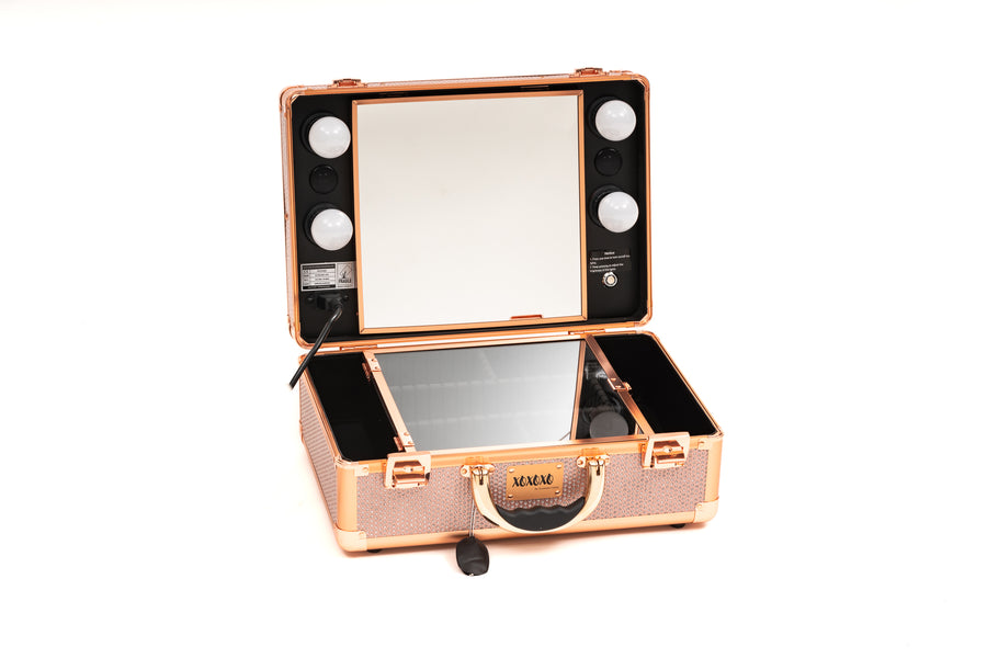 Makeup Case with Bluetooth- Rose Gold & Pink With Glamorous Glitter
