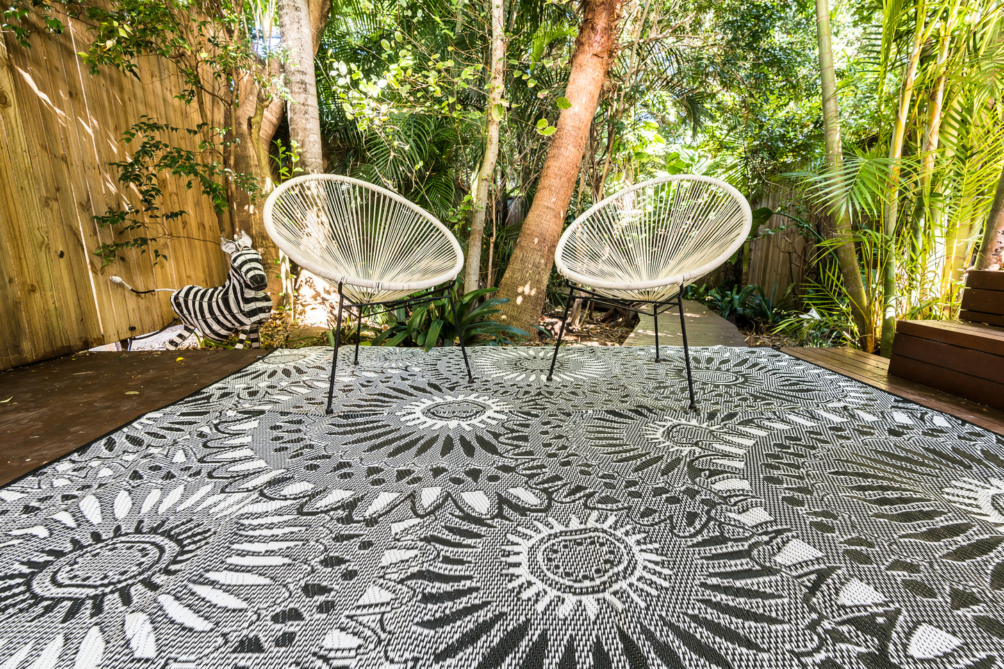 Flower wheel black outdoor rug waterproof reversible camping mat