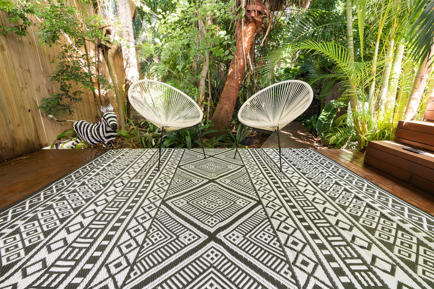 Lesotho black and white outdoor rug waterproof reversible camping mat