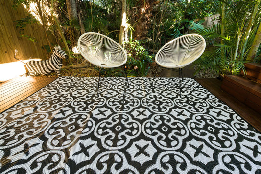 Lisboa black and white outdoor rug waterproof reversible camping mat