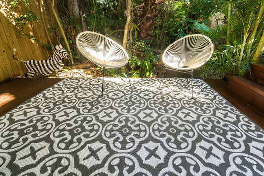 Lisboa grey and white outdoor rug waterproof reversible camping mat