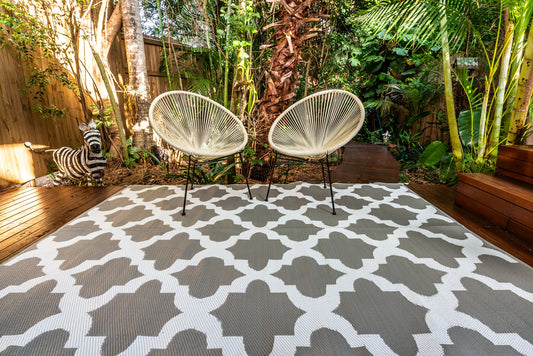 Morocco grey and white outdoor rug reversible camping mat