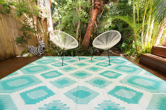 Outdoor Rug - Positano Aqua And White