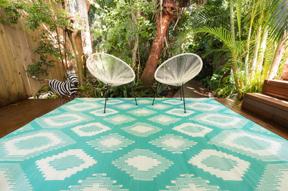 postiano aqua outdoor rug used for camping caravan patio outdoor setup