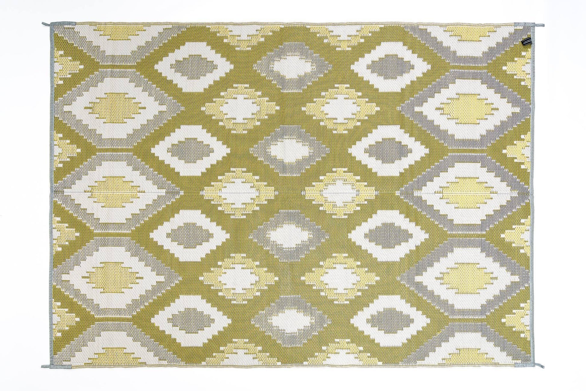 outdoor rug positano yellow grey and white geometric pattern detail
