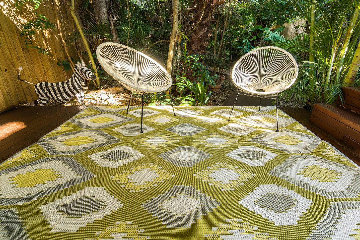 Positano yellow grey and white outdoor rug waterproof reversible camping mat