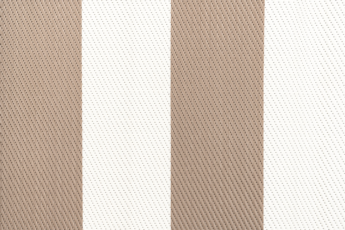 Striped beige and white outdoor rug woven polypropylene texture close up