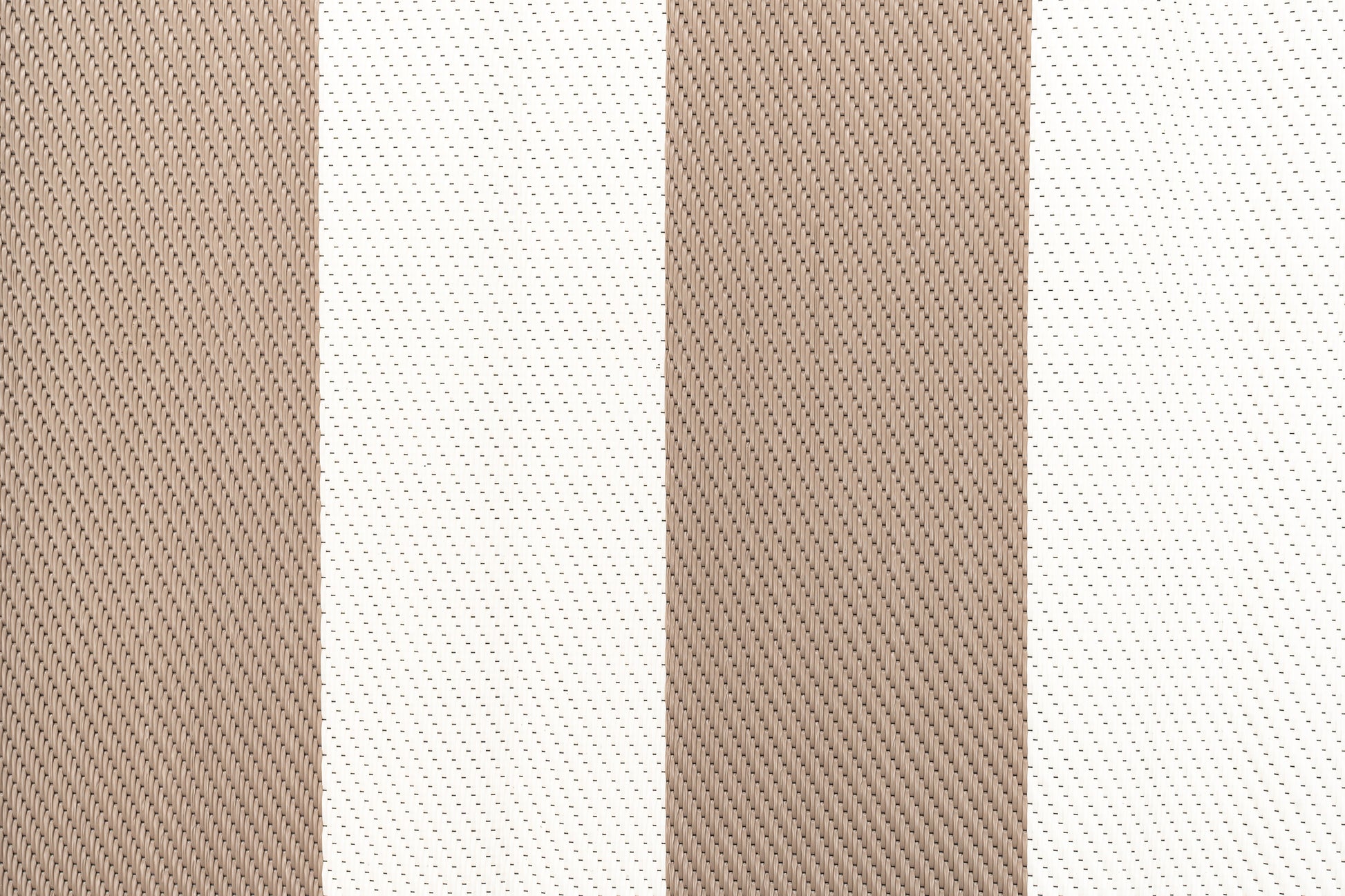 Striped beige and white outdoor rug woven polypropylene texture close up
