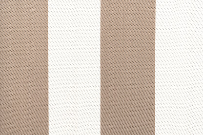 Striped beige and white outdoor rug woven polypropylene texture close up