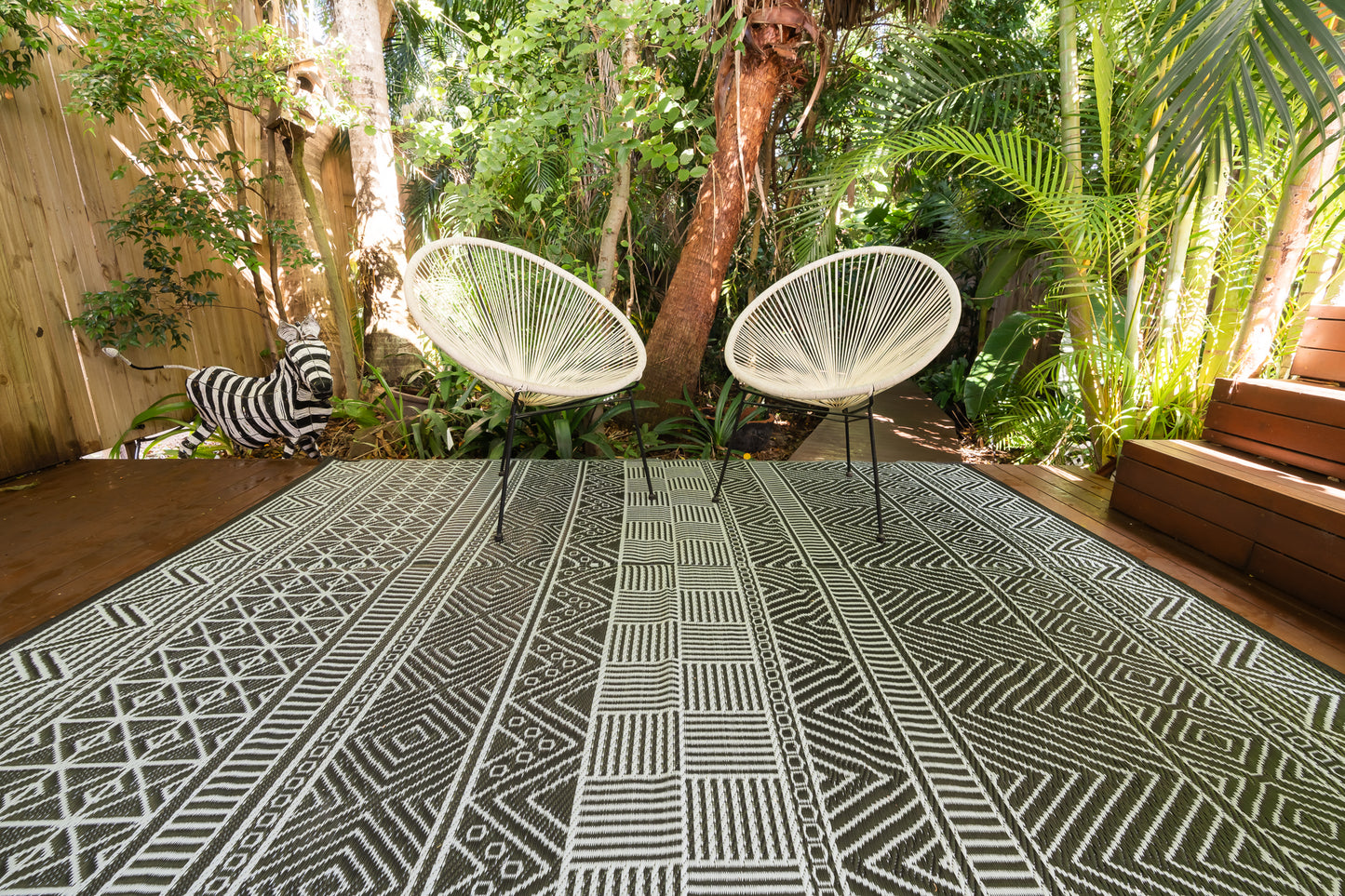 Swazi black outdoor rug waterproof reversible camping mat