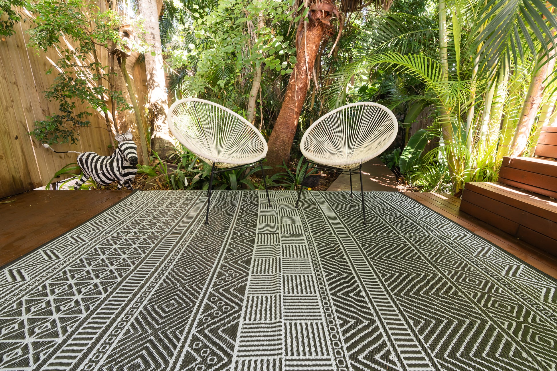 Swazi black outdoor rug waterproof reversible camping mat