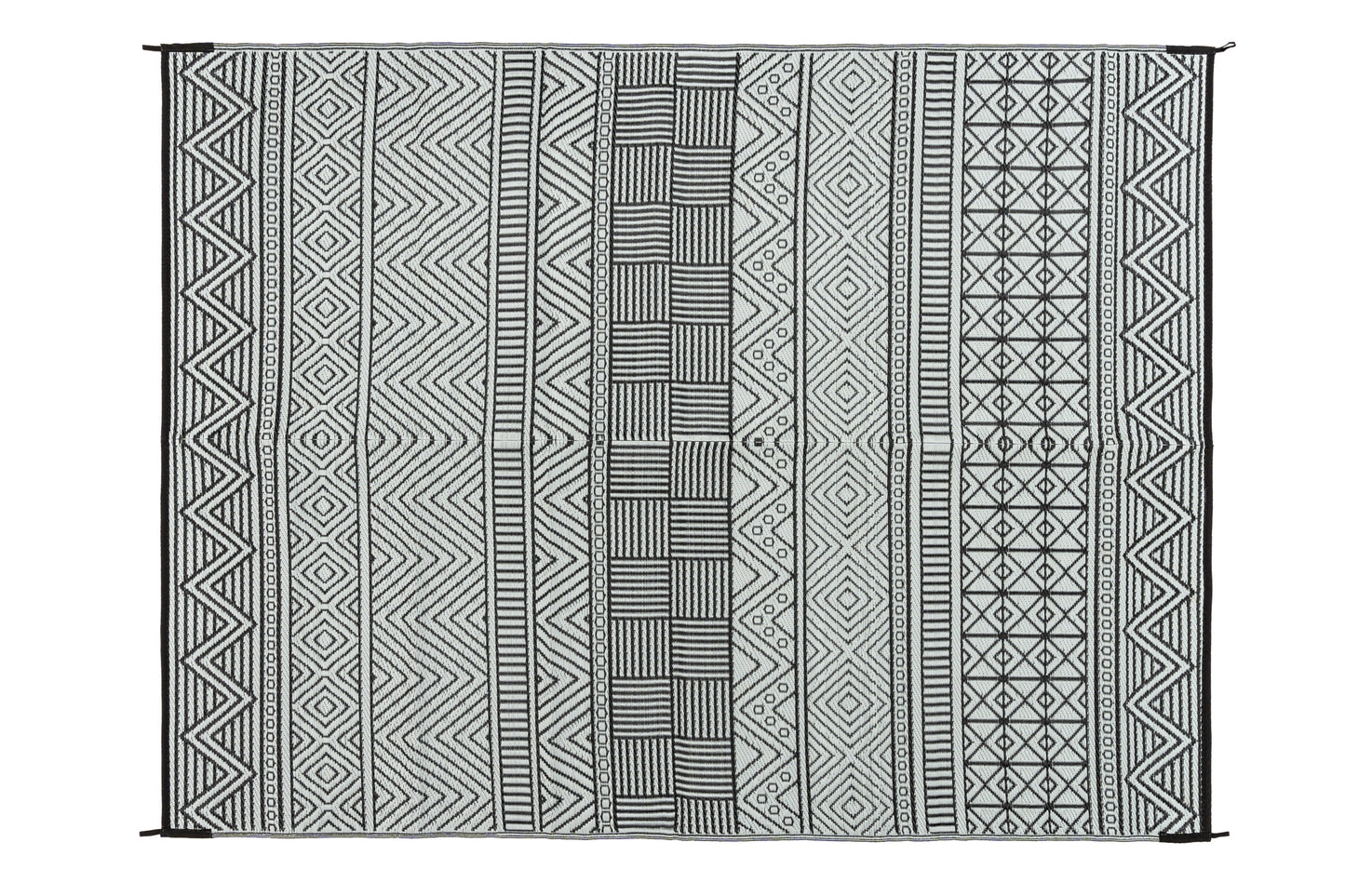 Swazi black  outdoor rug grey and white geometric pattern detail